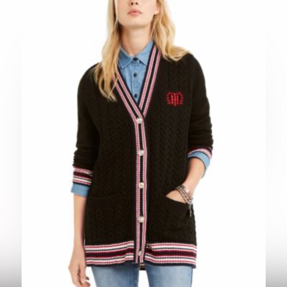 Tommy Hilfiger Cable-Knit Varsity Cardigan Small